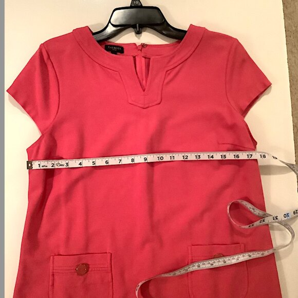 Talbots Hot Pink Casual Cap Sleeve Dress Size 12P, Poly-blend, unlined, back zip - Picture 8 of 10